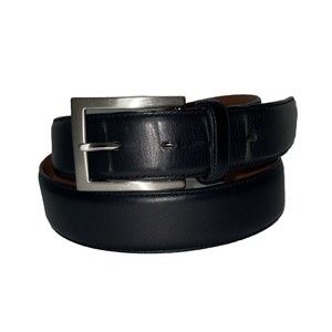 Johnston & Murphy [36] Solid Black Dress Belt Leather Silver Buckle